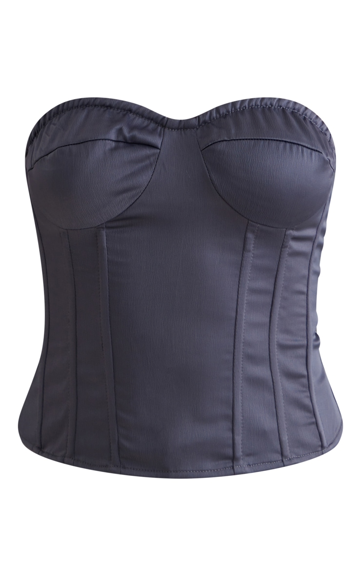 Charcoal Strapless Satin Boned Corset Tops PrettyLittleThing USA