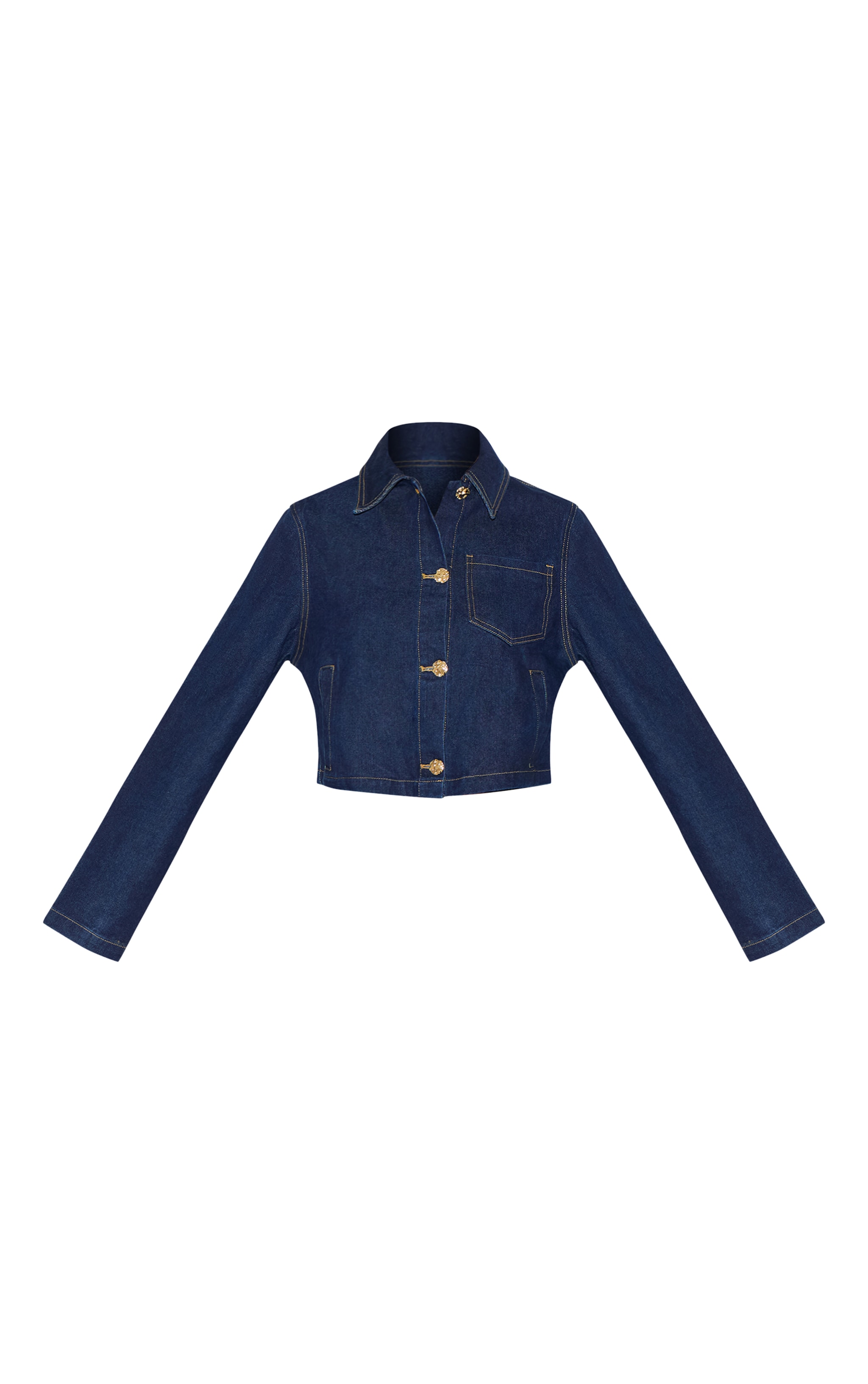 Tall Dark Indigo Button Trim Long Sleeve Denim Shirt image 5