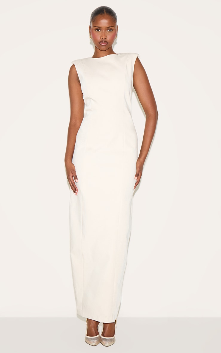 Cream Woven Boat Neck Maxi Dress image 3