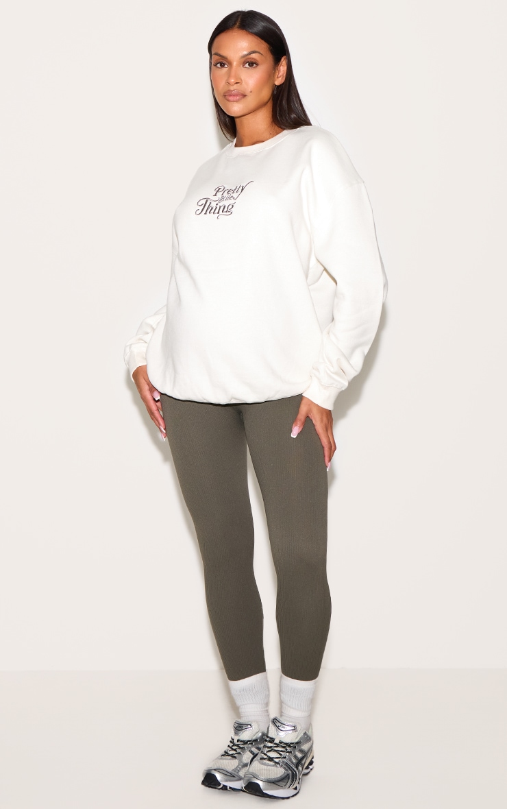 Maternity Cream Plt Embroidered Oversized Sweatshirt image 3