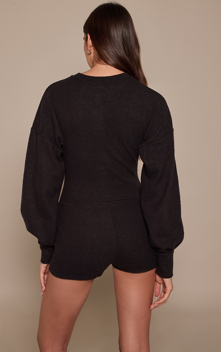 Black Ribbed Button Up Unitard image 2