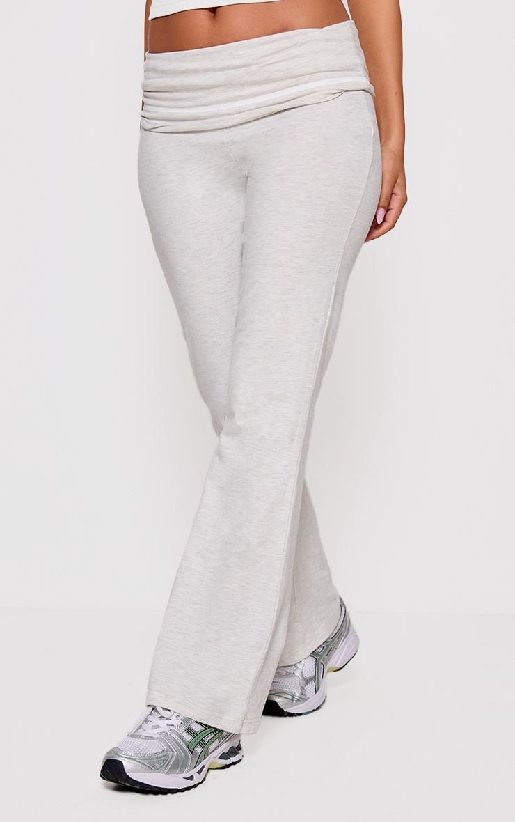 Petite Ash Grey Jersey Foldover Flared Pants image 2