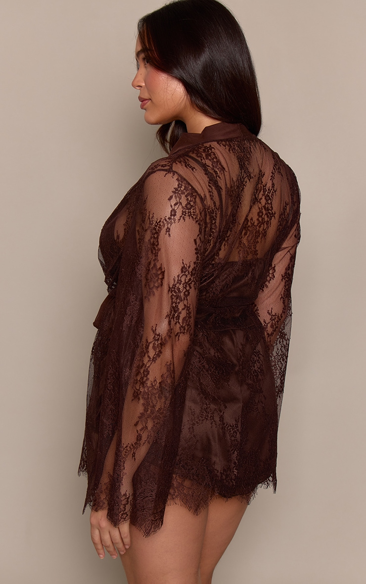 Plus Chocolate Eyelash Flute Sleeve Maxi  Lace Robe image 2