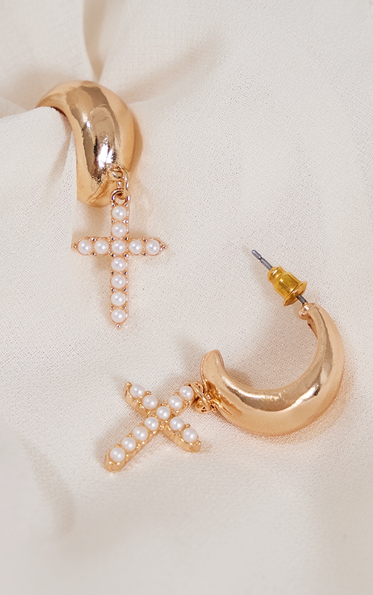 Gold Cross Hoop Statement Earrings image 3