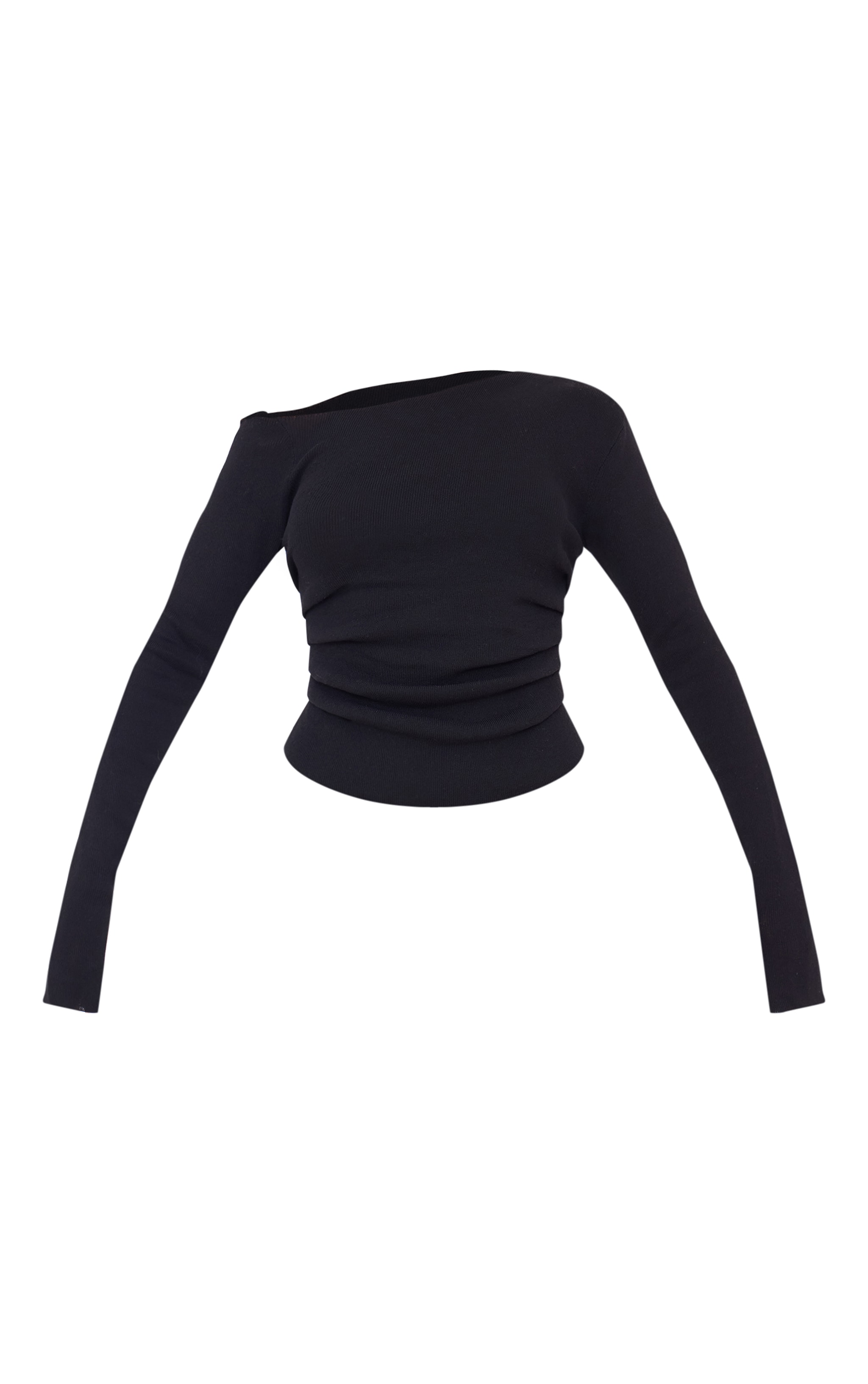 Black Fine Knit Asymmetric Top image 5