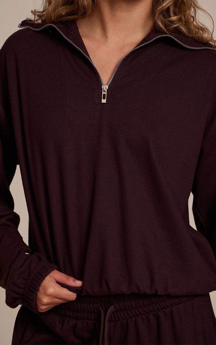 Dark Brown Quarter Zip Soft Touch Top image 4