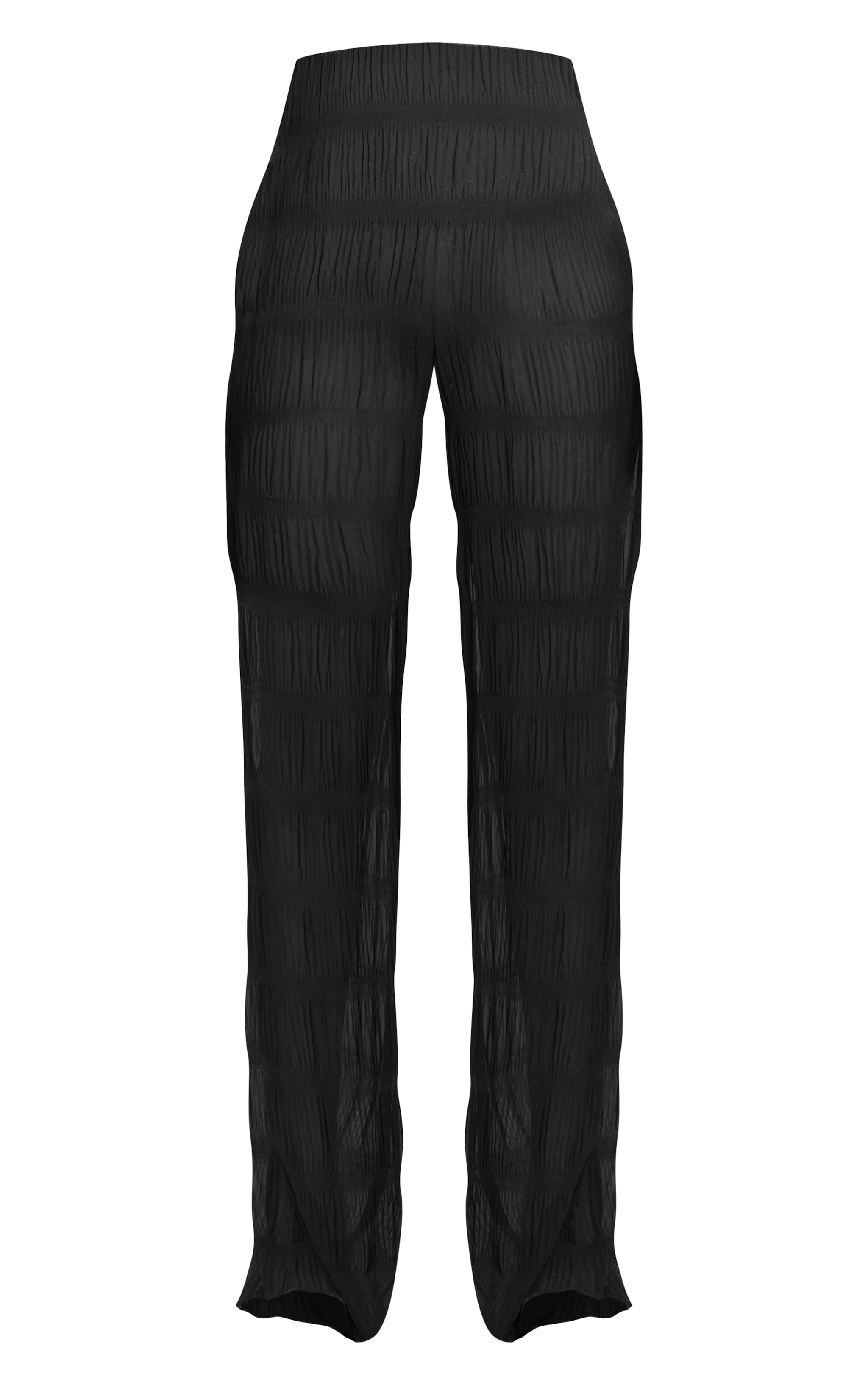 Black Textured Sheer Woven Mid Rise Straight Leg Pant image 5