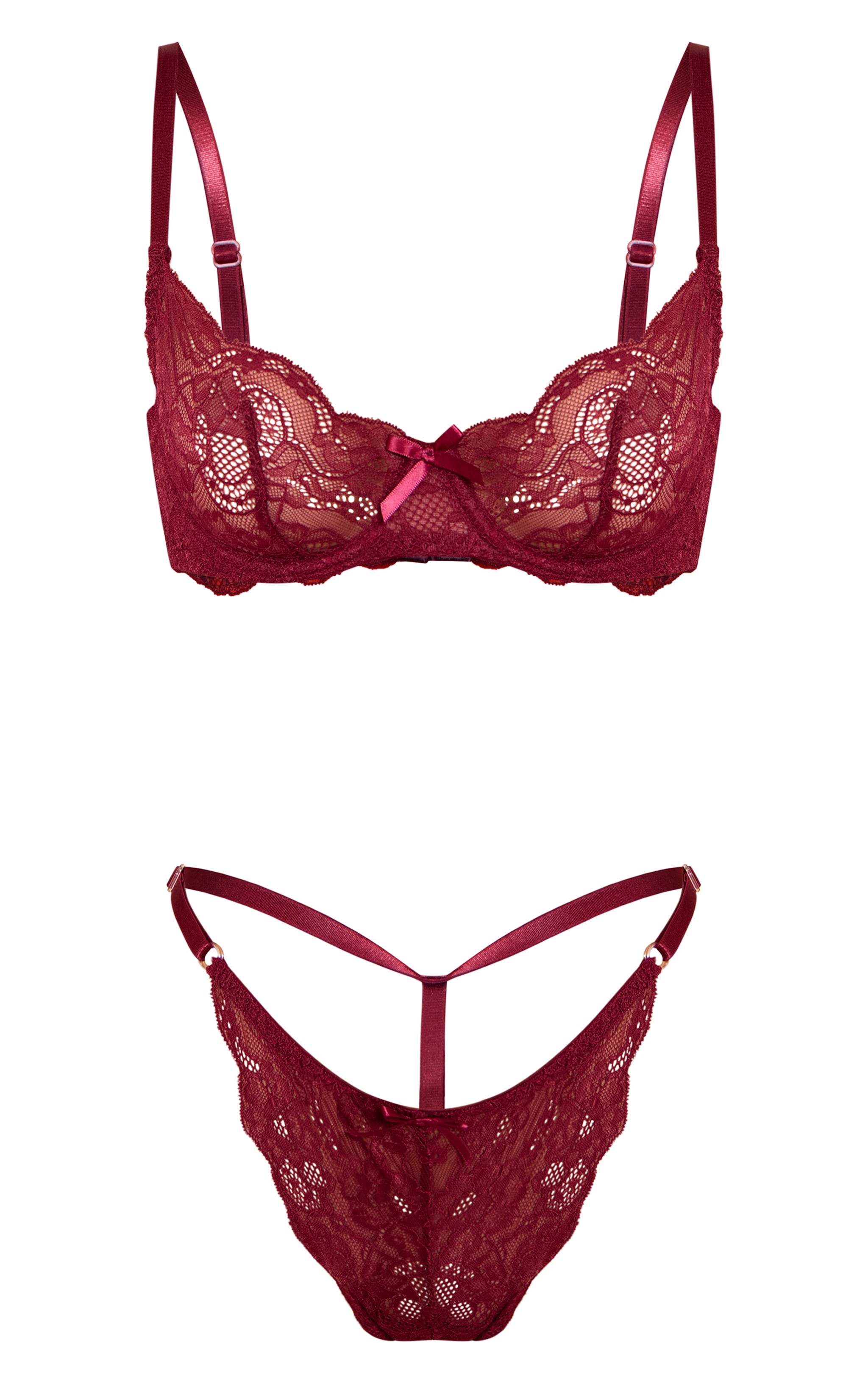 Ensemble de lingerie en dentelle rouge vin armatures image 5