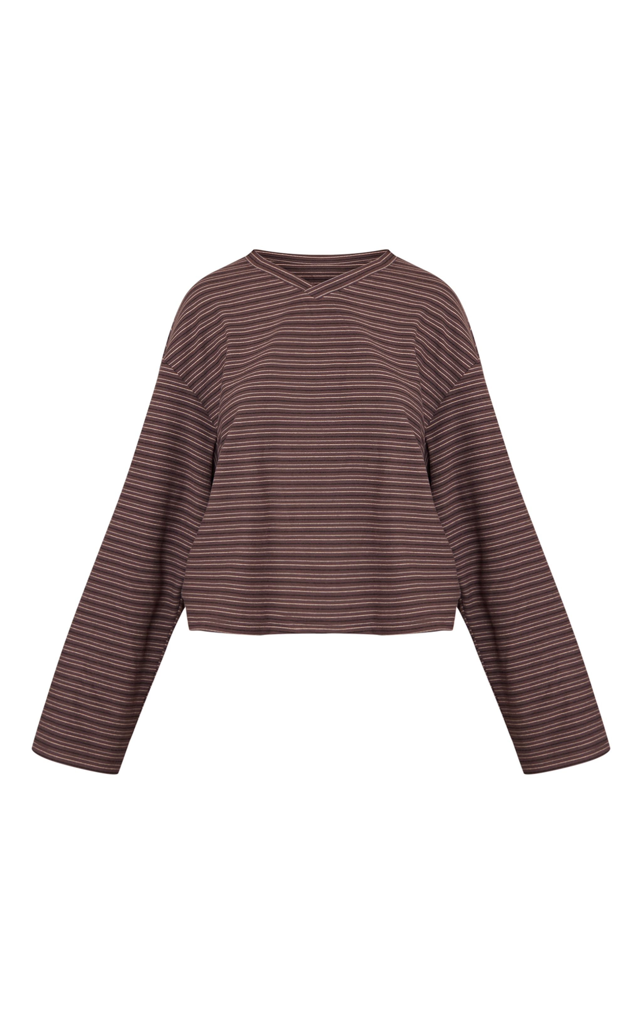Petite Charcoal Stripe Soft Touch Cropped V Neck Top image 5