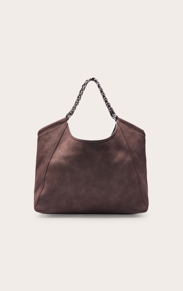Chocolate Plum PU Faux Suede Slouchy Tote Bag image 4