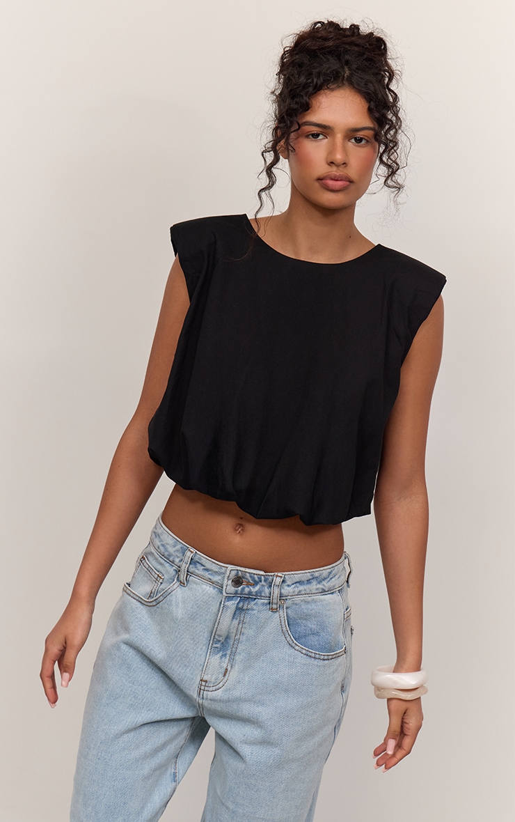 Black Puffball Sleeveless Top