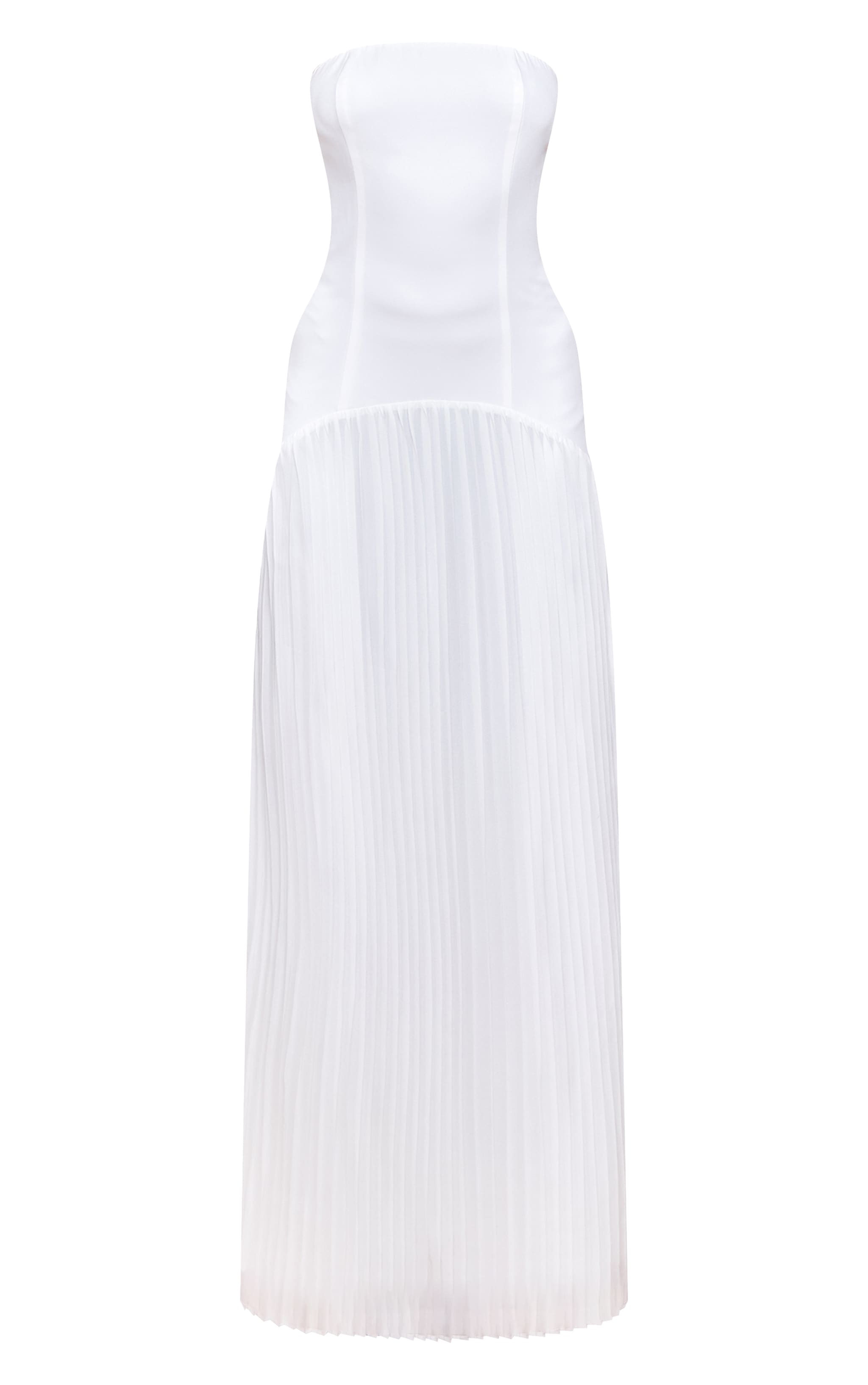 White Woven Bandeau Pleated Hem Detail Maxi Dress image 5