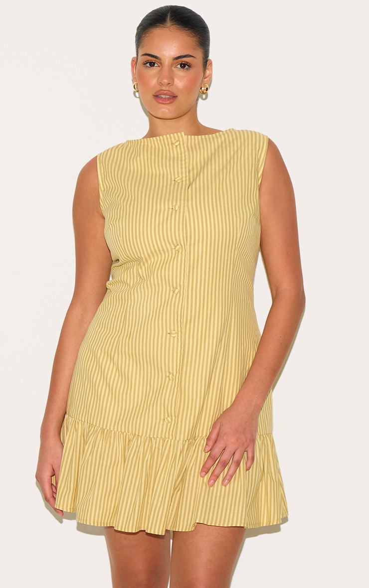 Plus Robe moulante jaune rayée à boutons et ourlet fluide image 3