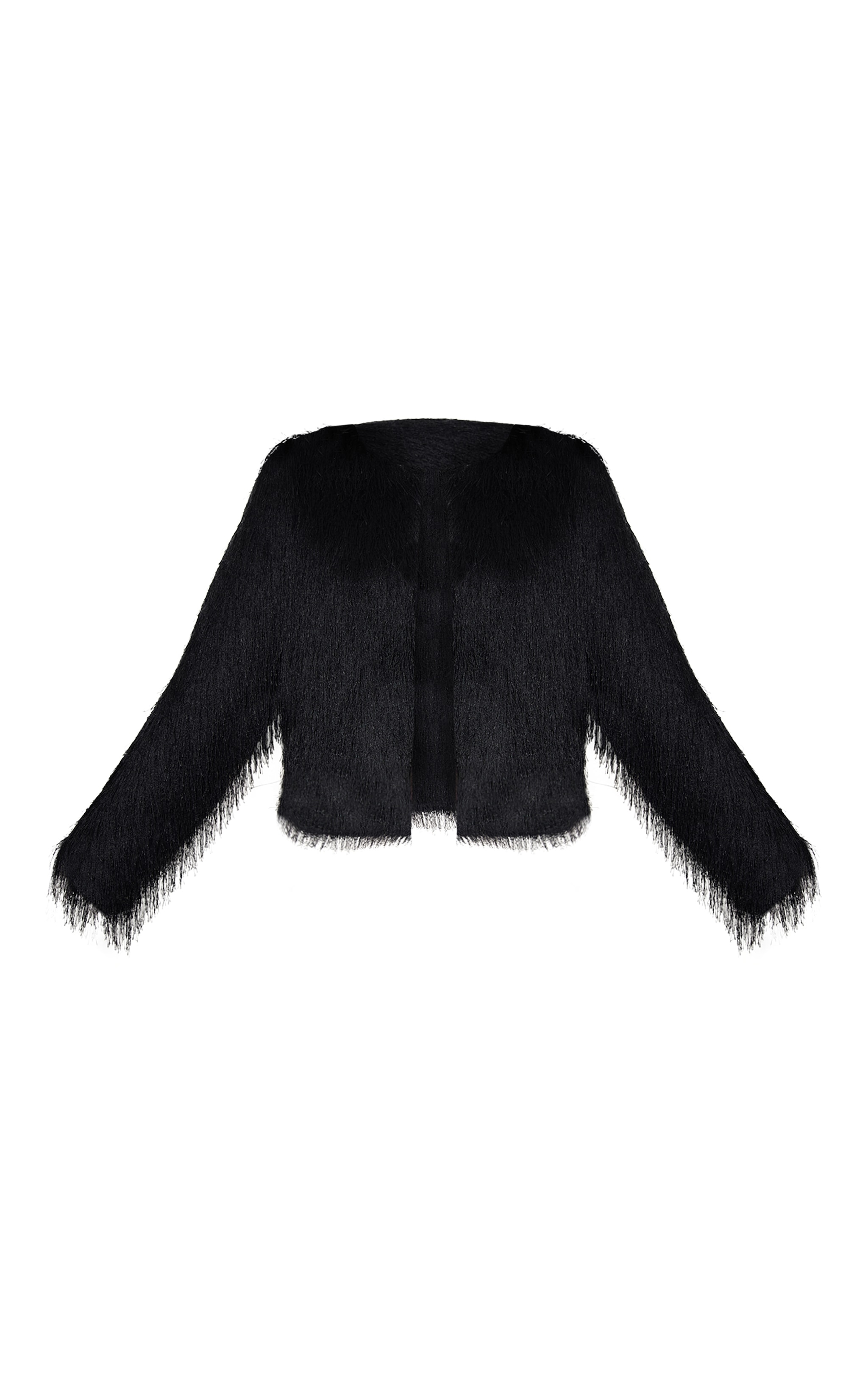 Black Collarless Fringe Jacket image 5