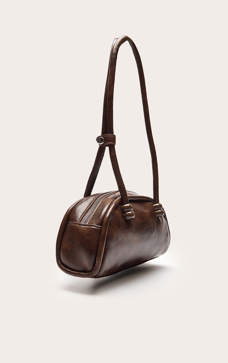 Brown Burnish PU Bowler Shoulder Bag image 3