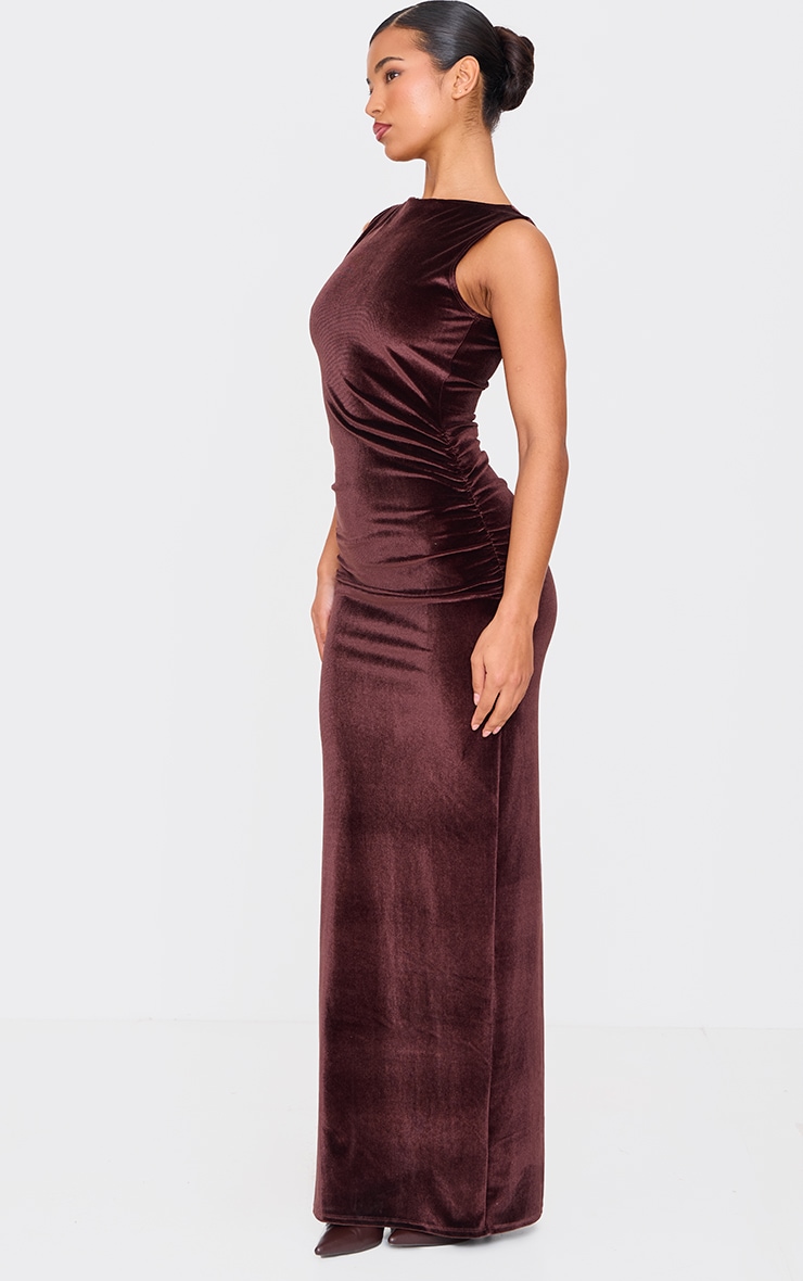 Chocolate Velvet Boat Neck Maxi Dress image 3