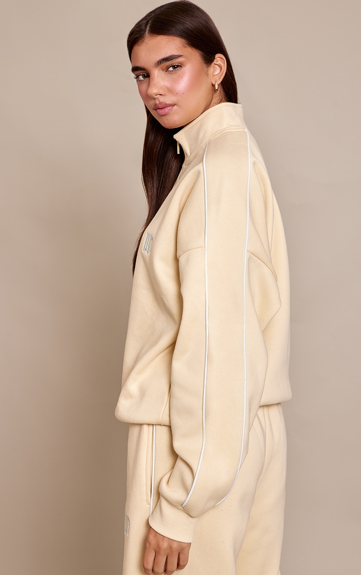 Buttercream PLT Contrast Binding Funnel Neck Zip Sweatshirt image 2