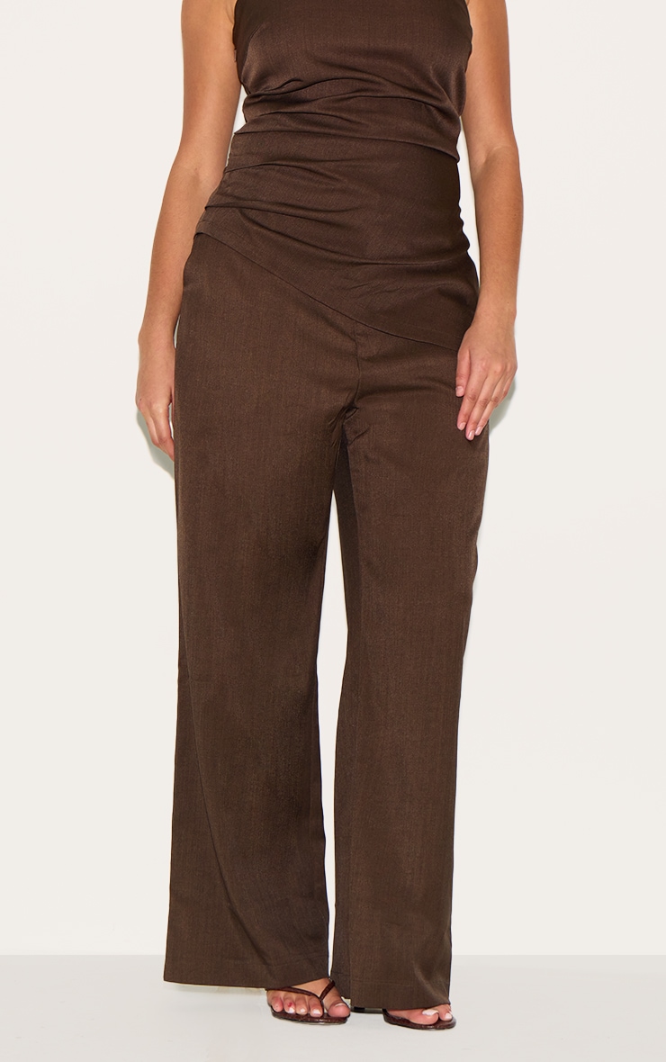 Plus Deep Chocolate Tailored Woven Wide Leg Pants image 2