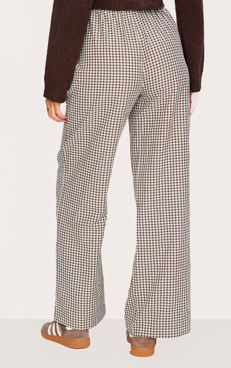 Tall Brown Contrast Detail Check Wide Leg Pants image 3