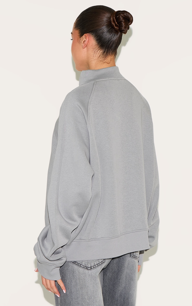 Grey Panel Detail Zip Up Pocket Oversized Sweatshirt image 2