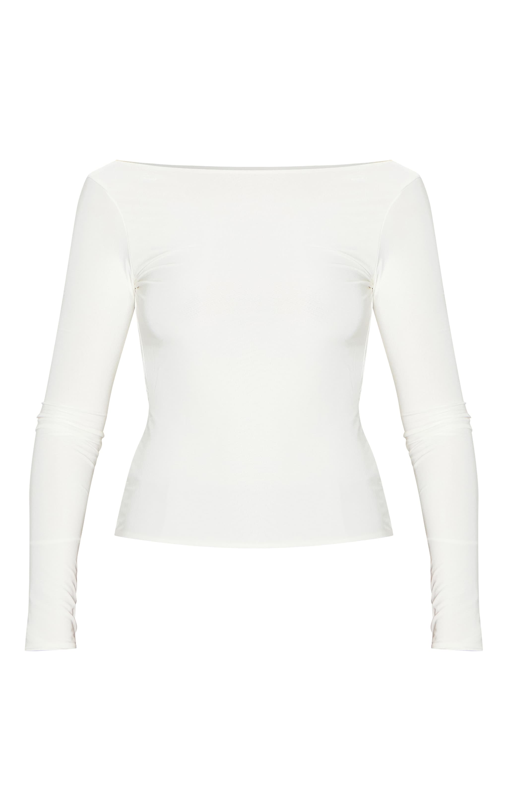 Cream Double Layer Slinky Cowl Back Long Sleeve Top image 5