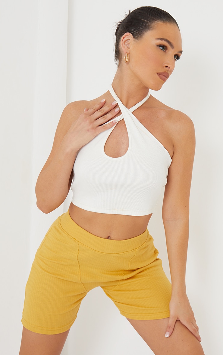 Ochre Structured Rib Seam Detail Shorts image 4