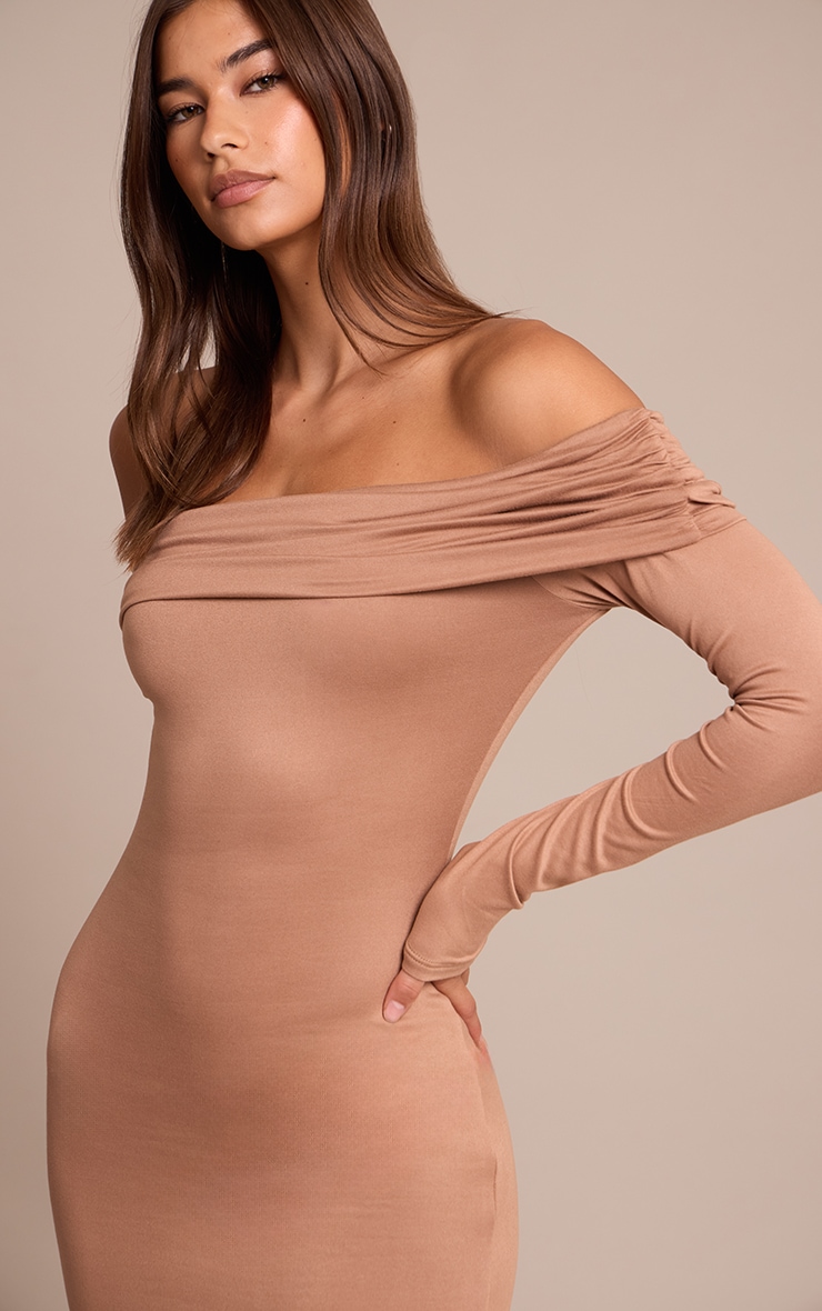 Taupe Soft Touch Jersey Bardot Maxi Dress image 4