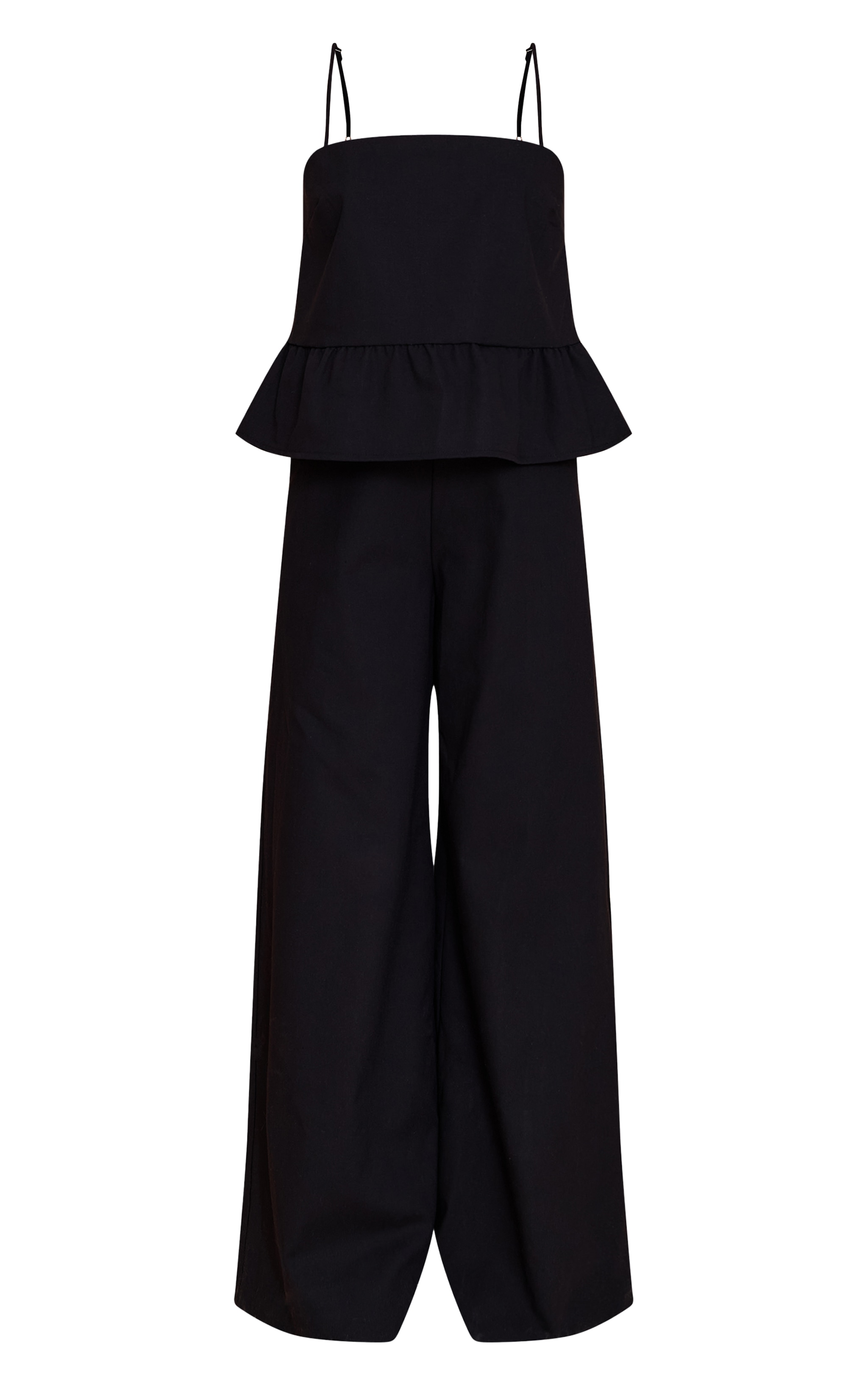 Black Linen Blend Peplum Detail Overlay Jumpsuit image 5