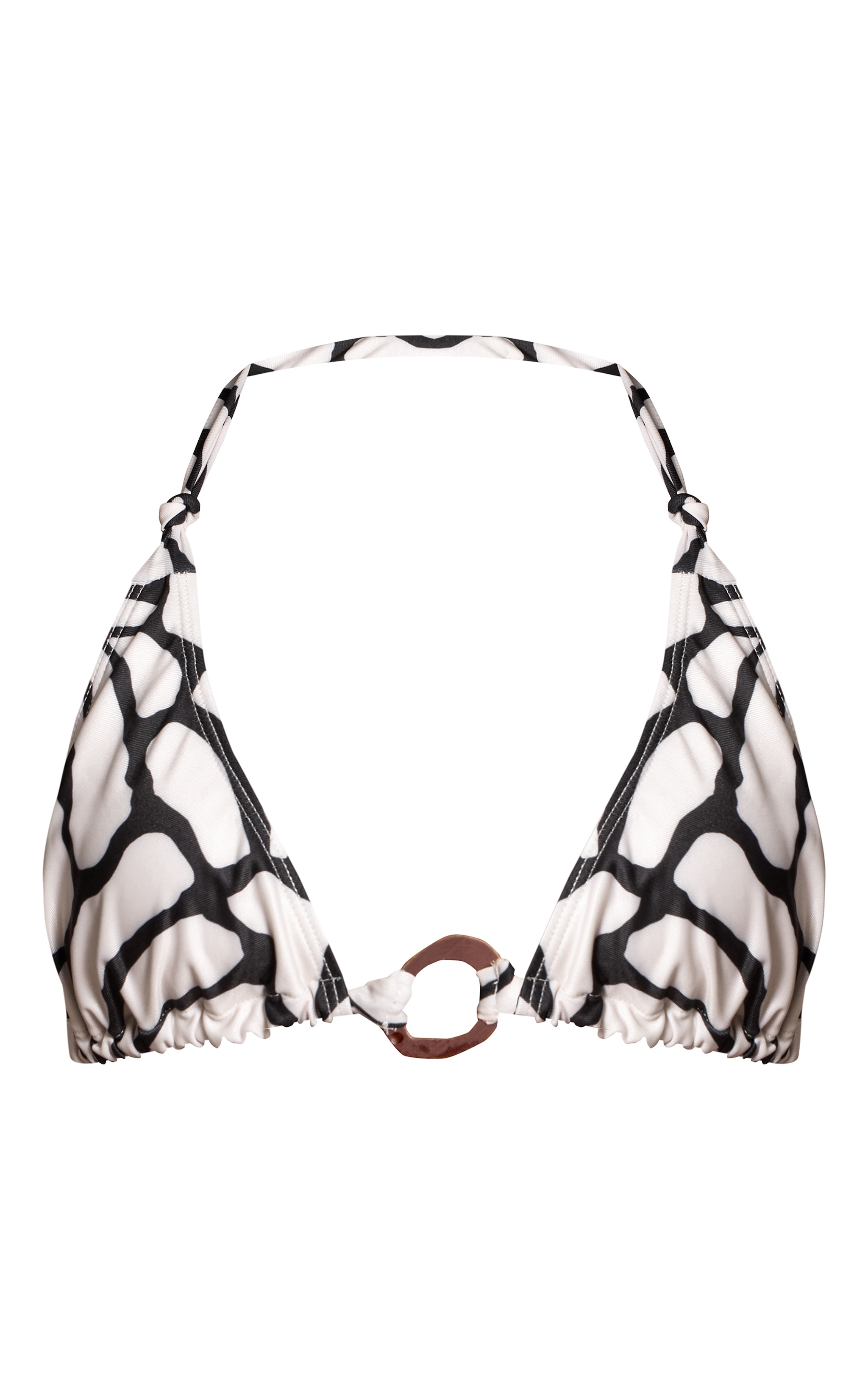 White Giraffe Print Wooden Trim Triangle Bikini Top image 5
