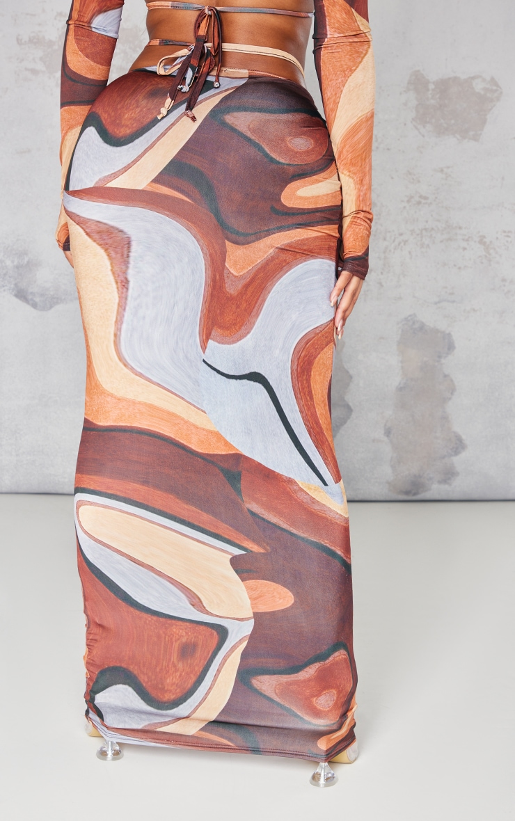 Shape Brown Abstract Print Slinky Ruched Midaxi Skirt image 3