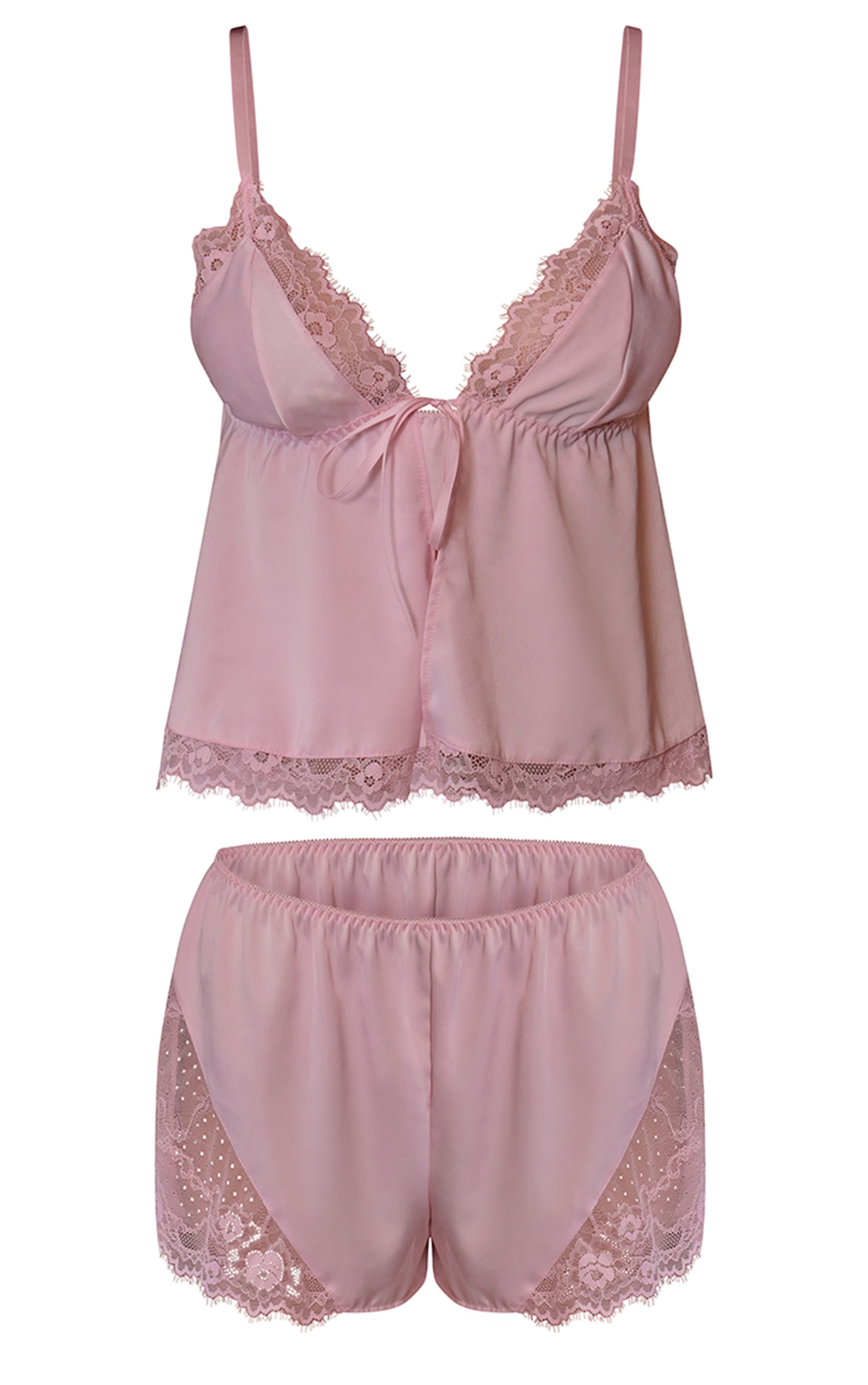 Pink Tie Front Frill Detail Flowy Cami & Short Set  image 5