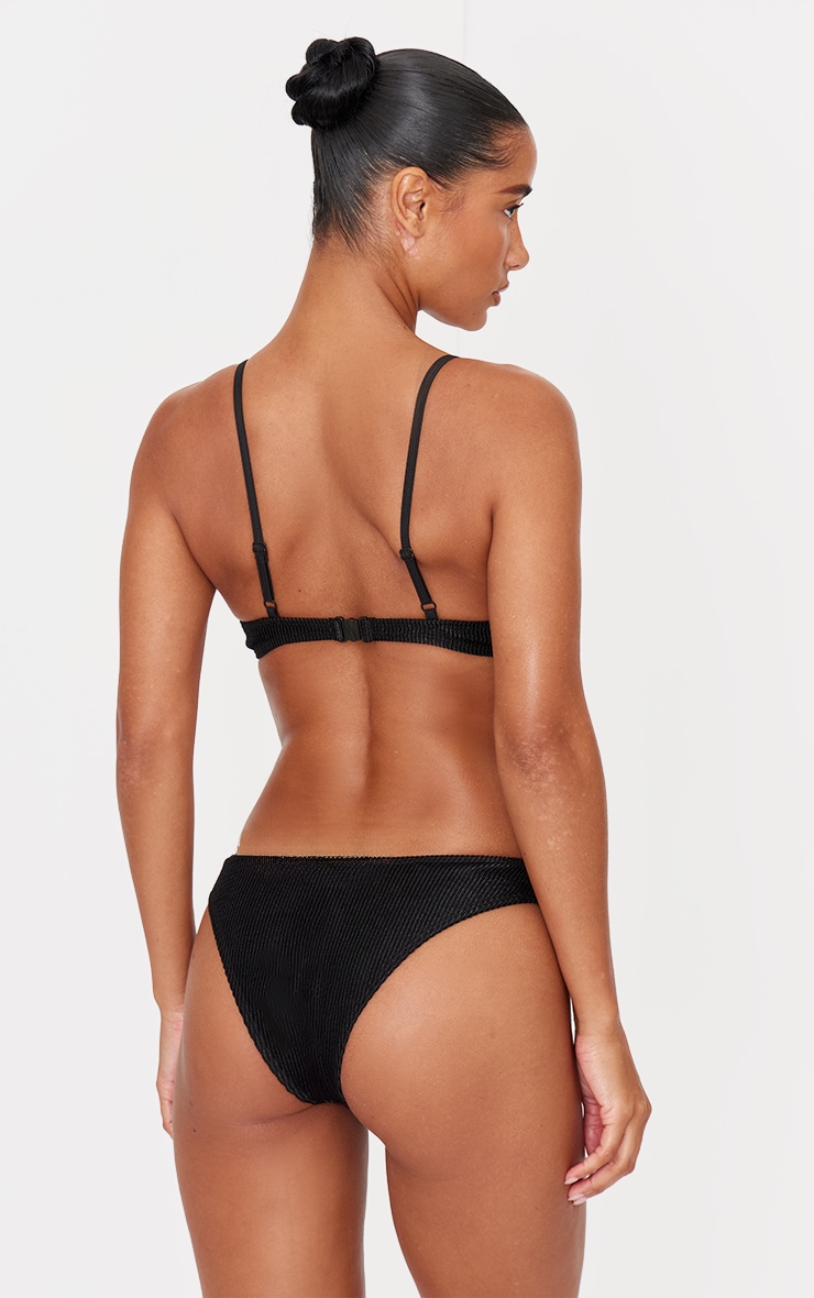 Black Metallic Crinkle Underwired Bikini Top image 2