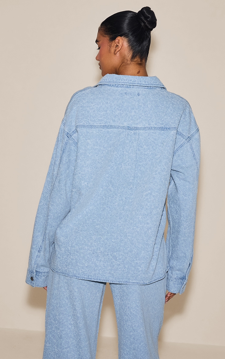 Light Blue Boucle Denim Oversized Shirt image 2
