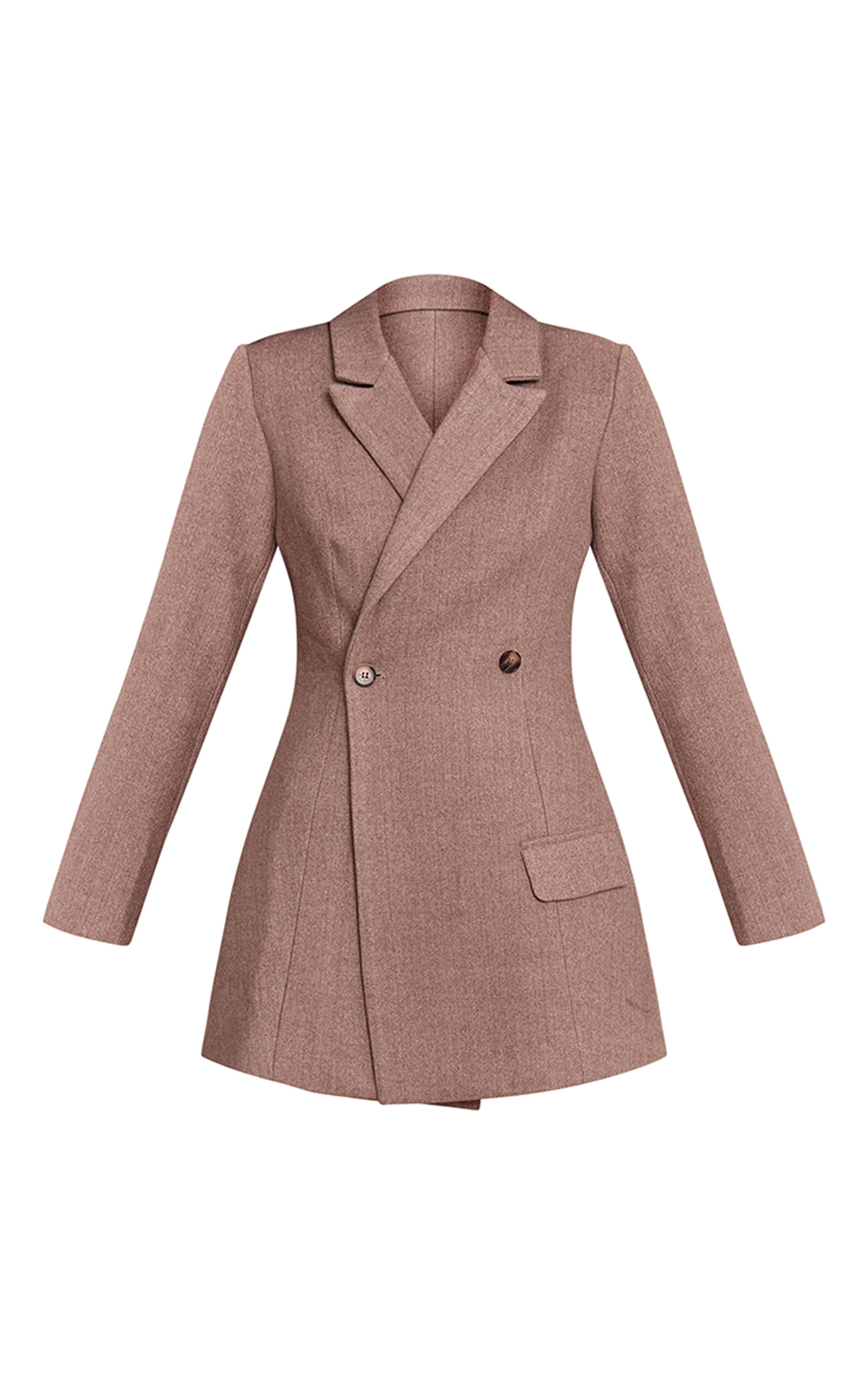 Taupe Wool Look Cinched Waist Blazer Dress image 5