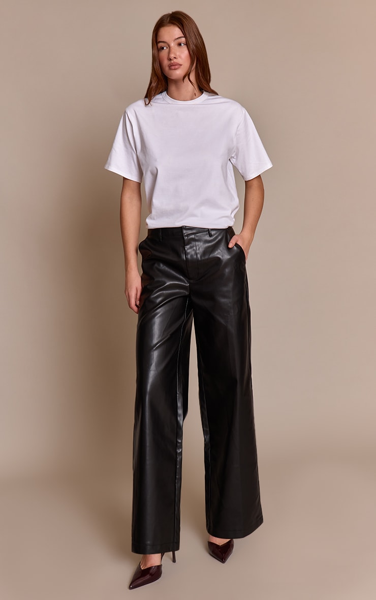 Black Straight Leg Faux Leather Trousers image 2
