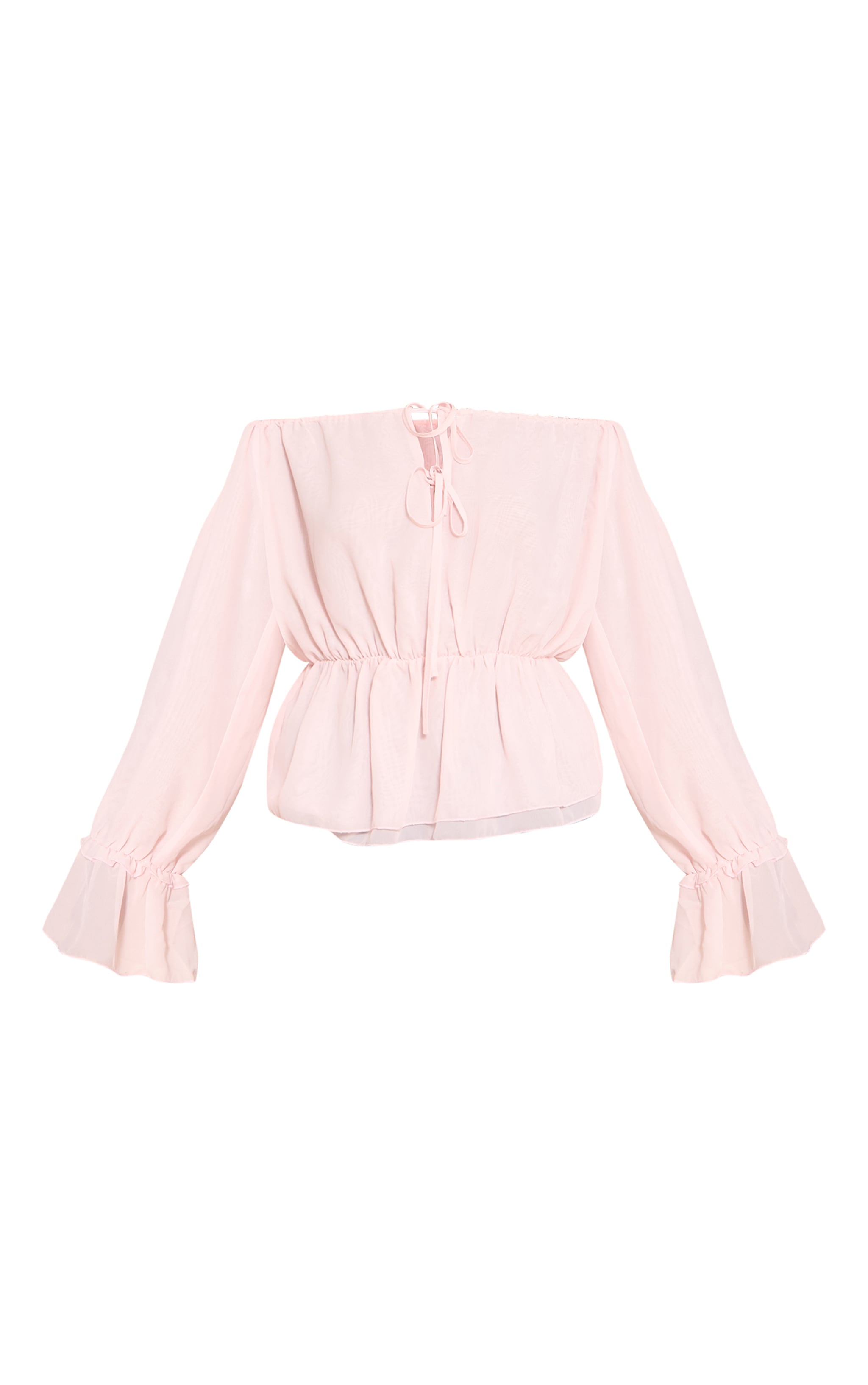 Pale Pink Chiffon Tie Detail Bardot Floaty Top image 5