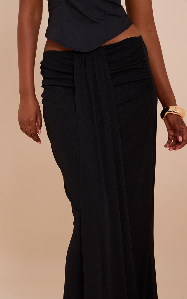 Black Double Layer Onion Skin Drape Detail Maxi Skirt image 4