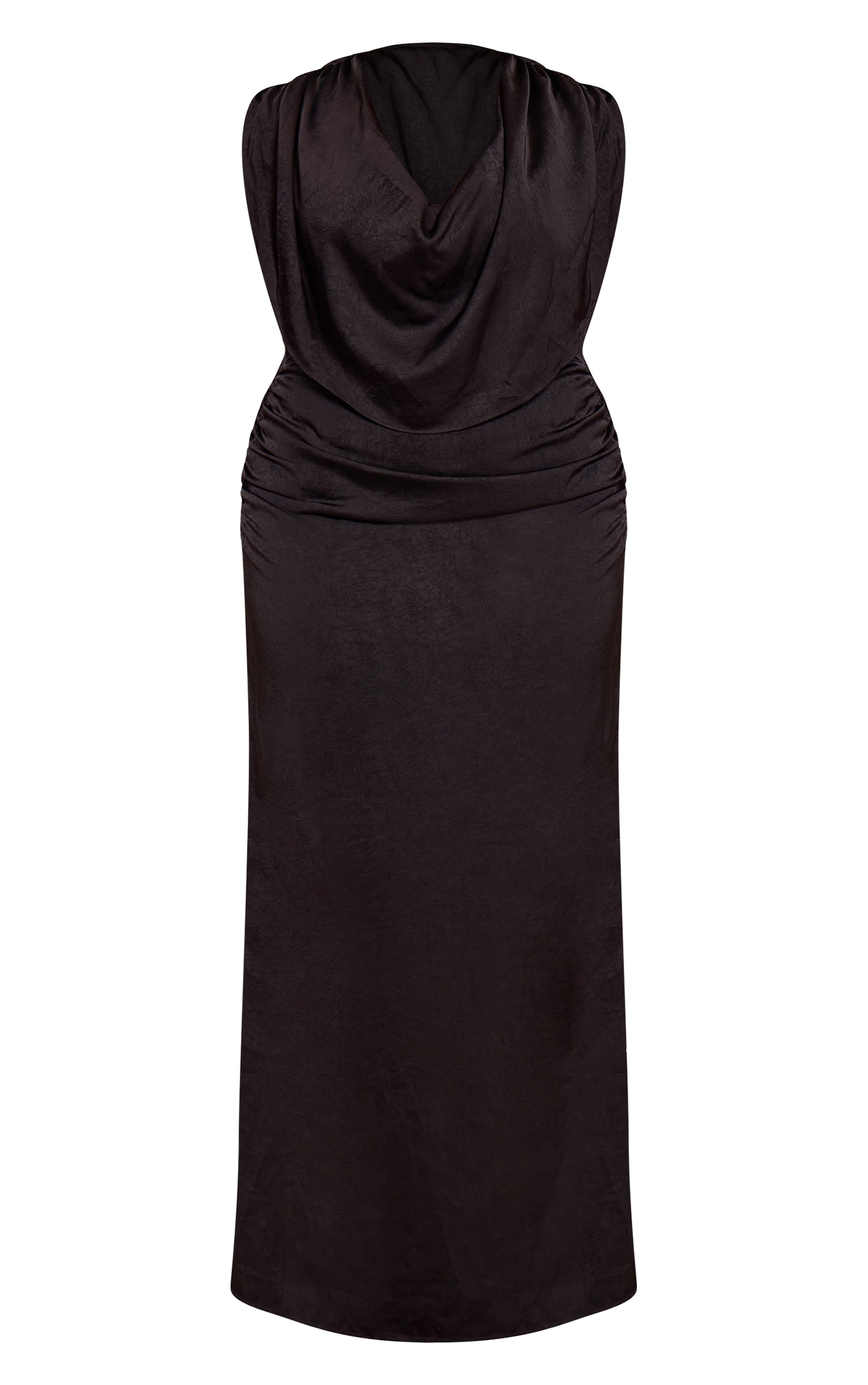 Plus Black Crushed Satin Cowl Neck Maxi Dress image 5