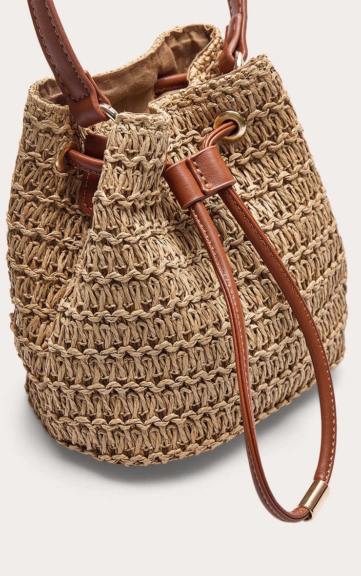 Mini sac de plage seau en raphia non coloré à cordons ajustables image 5
