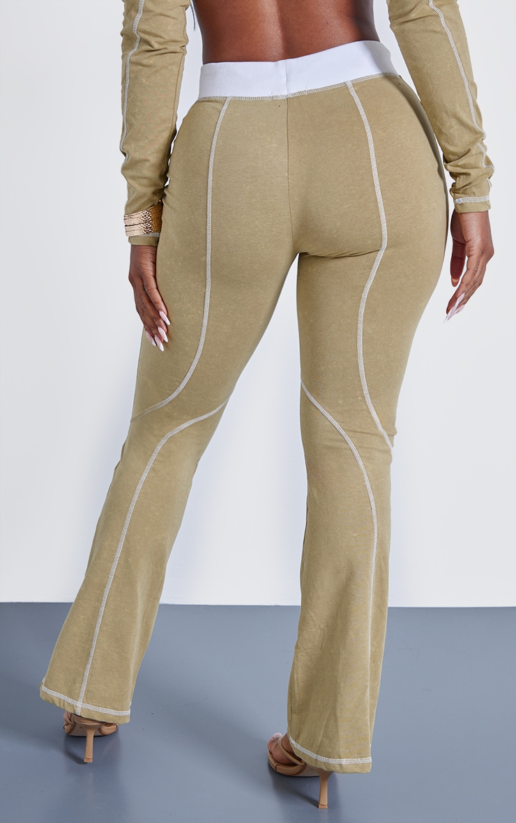 Shape Khaki Washed Cotton Seam Detail Flare Leggings image 3