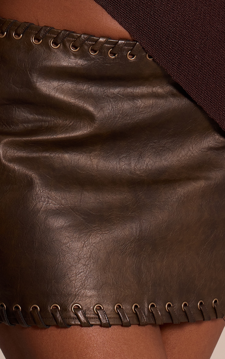 Dark Brown Faux Leather Plaited Mini Skirt image 5
