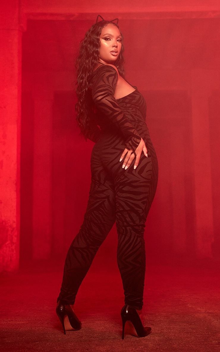 Plus Black Devore Sleeve Detail Jumpsuit image 2