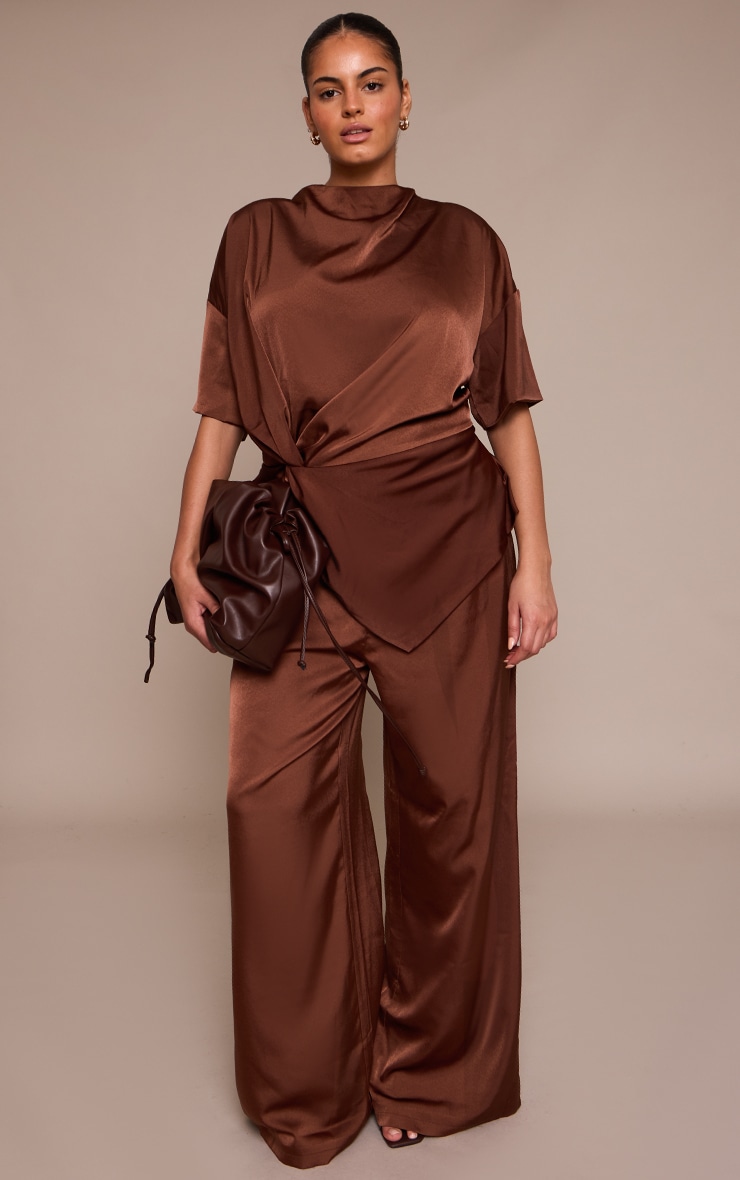 Plus Chocolate Satin Twist Detail Woven Top image 3
