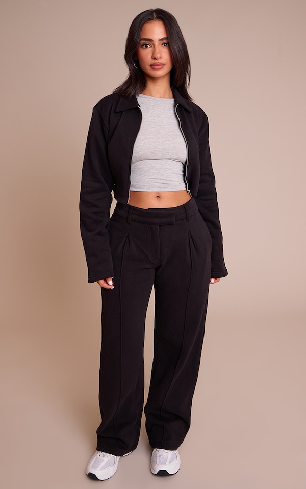 Petite Black Tailored Seam Detail Wide Leg Sweatpants