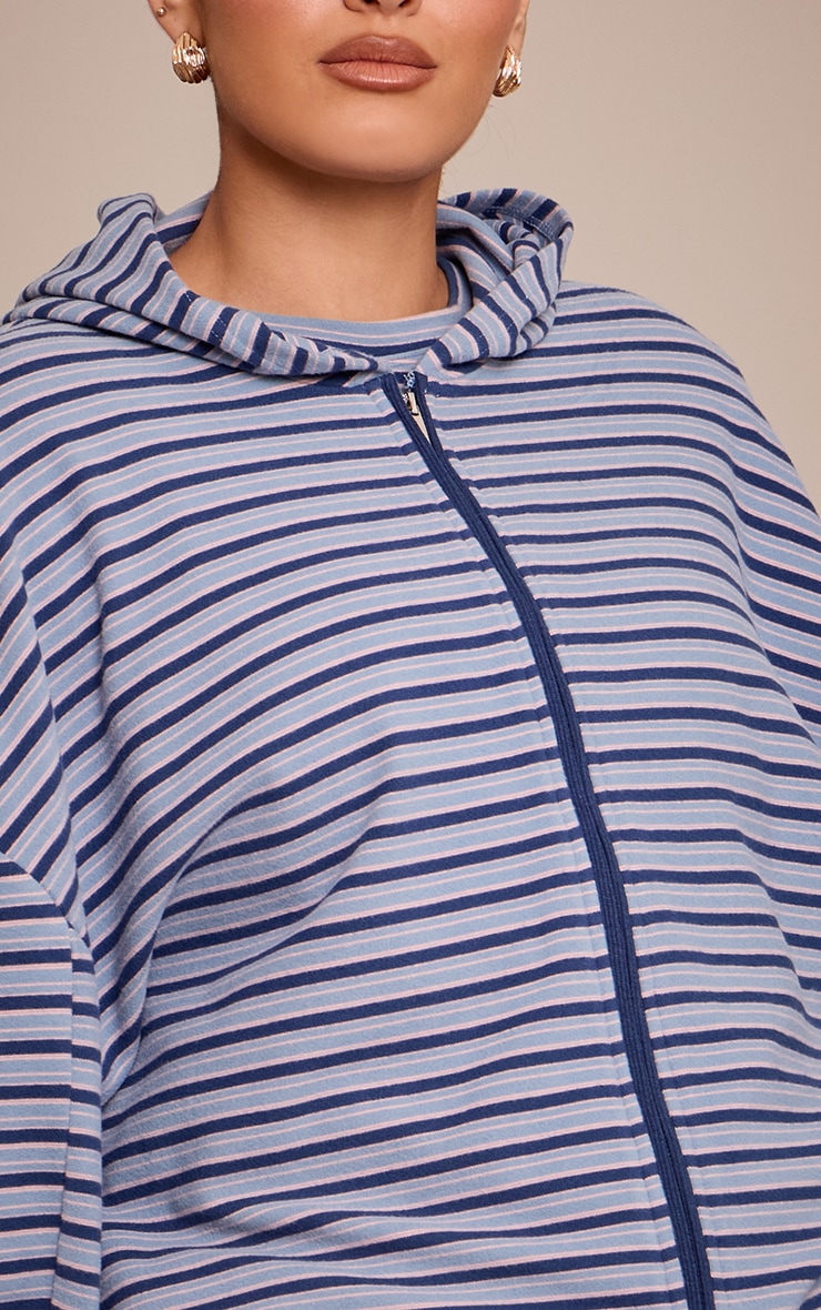 Plus Navy Striped Soft Fleece Zip Up Hoodie image 4