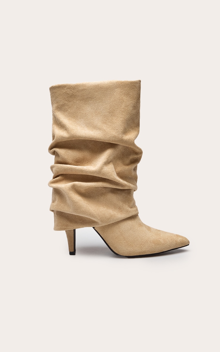 Stone Faux Suede Ruched Fold Over Ankle Boots image 2