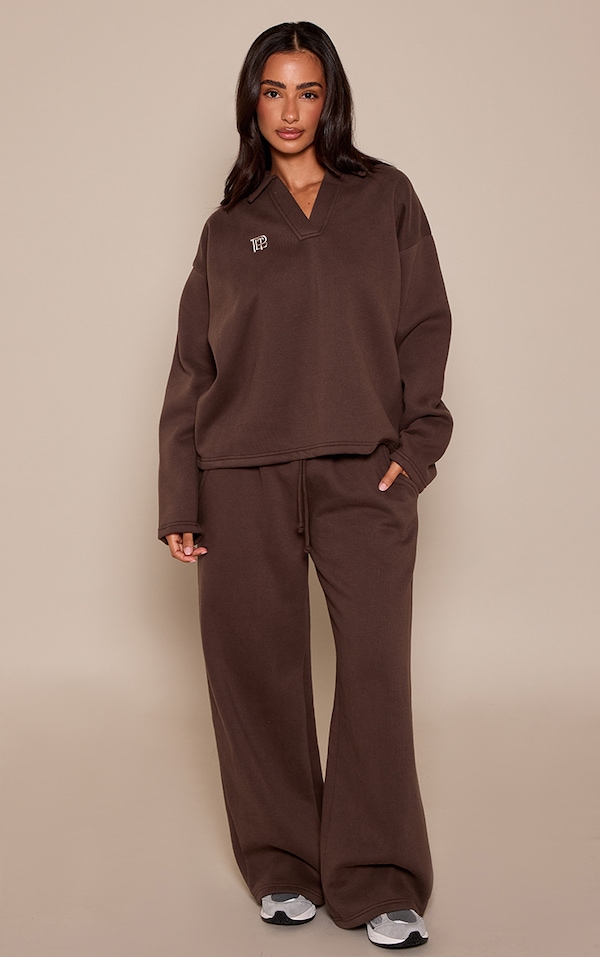 Petite Chocolate PLT Drawstring Wide Leg Sweatpants 