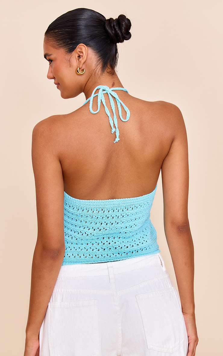 Blue Crochet Bead Detail Halter Top image 2