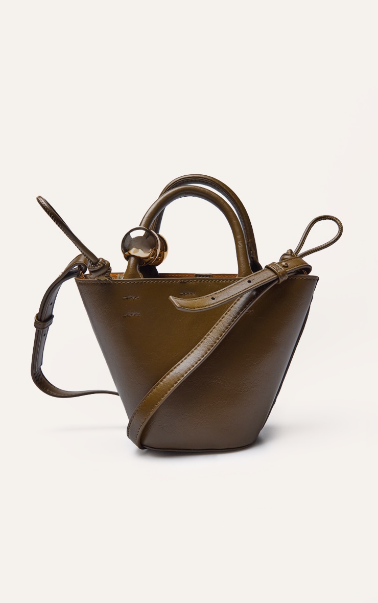 Olive Bead Handle Bucket Cross Body Bag image 4