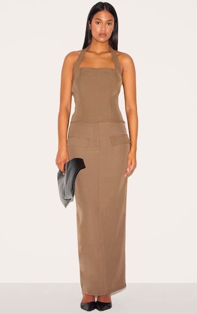 Tall Chocolate Tailored Woven Pocket Detail Maxi Skirt